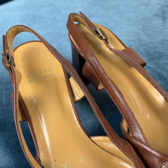 Stuart Weitzman Brown Leather Slingback Heels Size 9M - Picture 8 of 9